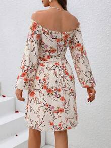 SHEIN LUNE Của phụ nữ Off-shoulder Hoa In Váy có thắt lưng - Nhiều màu - Xem 2