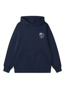 Women's Coconut Tree & Slogan Printed Thermal Lined Hoodie Sweatshirt, Fashionable & Warm For Casual Resort Style, Autumn/Winter: Explore Our Women's Hoodie Collection Featuring And Stylish Designs To Make You Look Great - Navy Blue - View 3