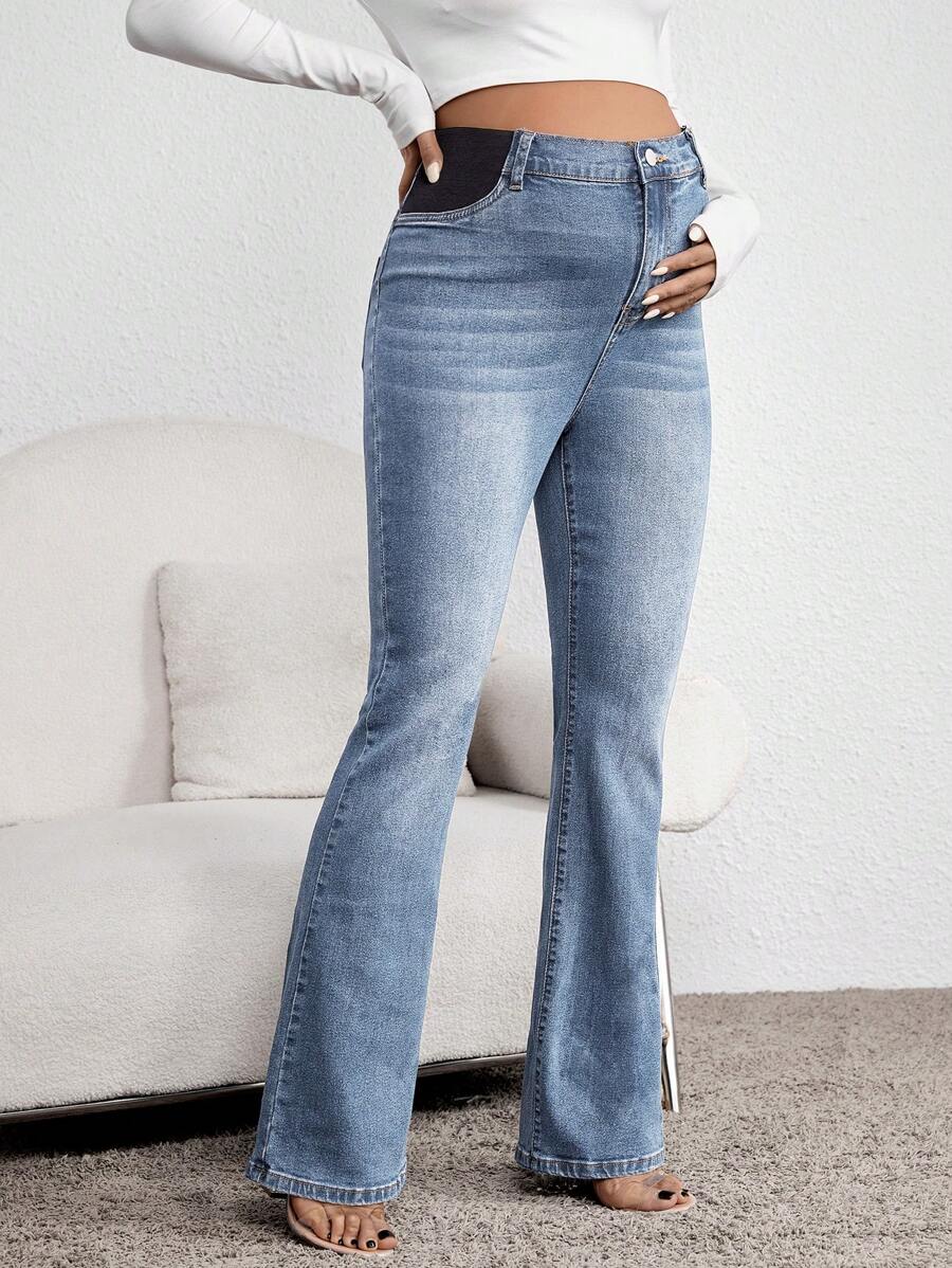 SHEIN Maternity Flare Jeans Mom Jeans - Light Wash - View 1
