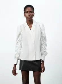 Aveloria Blusa De Mujer De Manga Larga De Color Liso Con Pliegues
