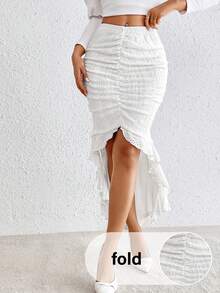 SHEIN Privé 高腰不對稱下擺百褶裙 - 黑與白 - 查看 6