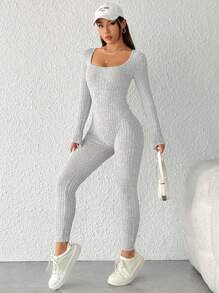 SHEIN PETITE Long Sleeve Spring Women Jumpsuit - Grey - View 5