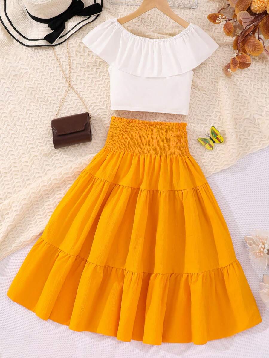 SHEIN Conjunto de 2 piezas para niña preadolescente: Blusa blanca con ...