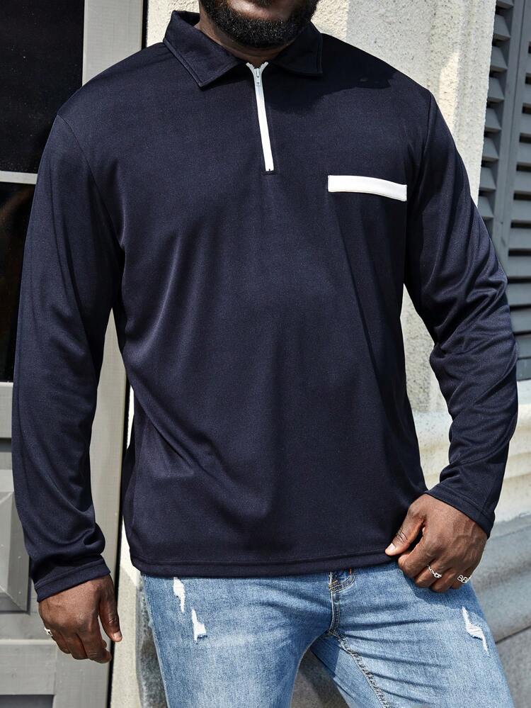 Men'S Plus Size Long Sleeve Polo Shirt