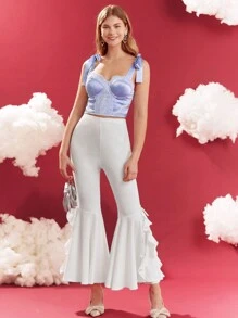 Enchnt Women's Lace Trim Strappy Tank Top With Ribbon Shoulder Strap - Blue - View 5