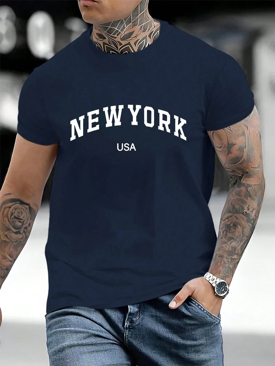 Men's Letter Graphic Round Neck Casual Commute T-Shirt