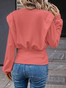 SHEIN LUNE Của phụ nữ Dây kéo Viền chia cắt Áo nỉ - Màu Hồng  San hô - Xem 2