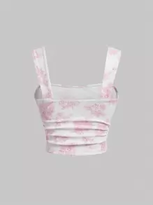 SHEIN MOD Summer Clothes Floral Printed Tie-Back Tank Butterfly Vintage Top - Multicolor - View 2