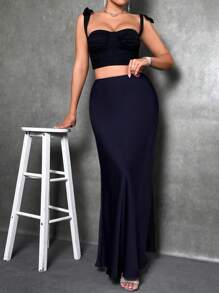 Glamine 纯色高腰长裙，女士长款半身裙，宝蓝色，休闲长裙，适合派对、夜店、度假等场合。 - 寶藍色 - 查看 5