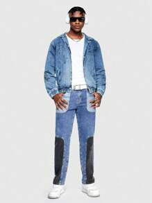 ROMWE MEN Street Life Men'S Spider Web & Letter Printed Denim Jacket, Halloween - Blue - View 4