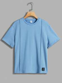 SHEIN Tween Boys' Loose Fit Casual Crew Neck Short Sleeve T-Shirt And Pants 3pcs Outfits Matching Set