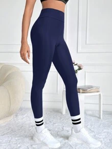 RueChic Solid Wideband Waist Leggings - Blue - View 5