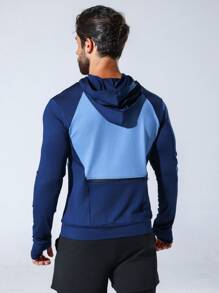 Manfinity Athleisure Áo nỉ thể thao nam kiểu Boyfriend phối màu có mũ trùm đầu. - Màu xanh hải quân - Xem 2