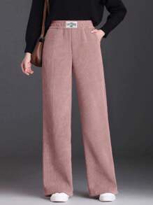 Flirla 大码高腰直筒保暖休闲裤 - 藕粉色 - 查看 4