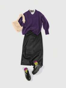 FRIFUL 女士純色v領毛衣 - 紫色 - 查看 14