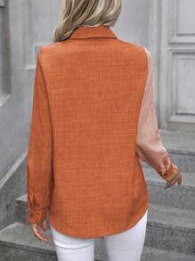 SHEIN LUNE Camisa De Manga Larga De Bloque De Color Para Mujer