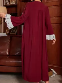 PalaceNights Women's Floral Embroidered Long Sleeve Tie Front Robe And Cami Nightgown Pajama Set Holiday Season, Fall Winter Clothes