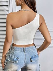 SHEIN Unity One-Shoulder Cropped Knit Top - White - View 2
