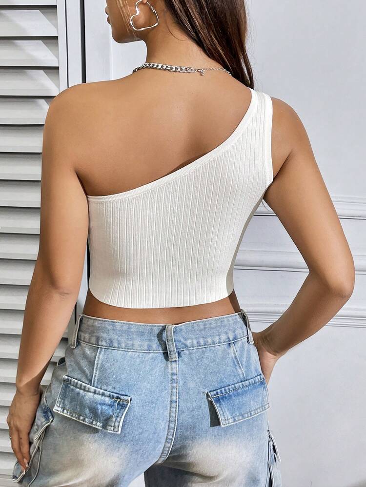 One-Shoulder Cropped Knit Top