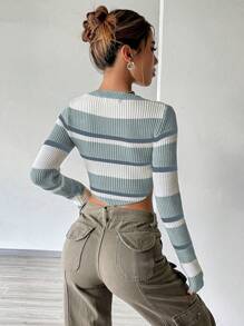 SHEIN Unity Women's Asymmetrical Hem Tight-Fitting Striped Sweater - Multicolor - View 2