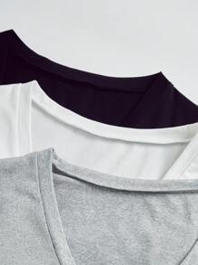 Chiquease 3pcs Solid V Neck Tee Fall Cloth For Women - Multicolor - View 6
