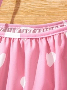 SHEIN Genkimix Kids Vestido De Tirantes Con Volantes Y Dobladillo Con Patrón De Corazón Para Niña - Rosa - Ver 6
