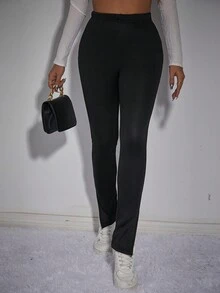 SHEIN Essnce High Waisted Leggings With Side Slit - Black - View 5