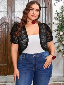 Reflora Plus Size Women Short Lace Jacket,Valentine Day Winter Fall Autumn - Black - View 5