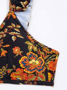 SHEIN Swim 女性印花雙件式比基尼套裝，嘉年華風格 - 彩色 - 查看 5