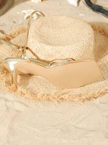 Women's High-Heeled Sandals With Square Toe And Thin Heel Straps,Spring Summer Outfits - Gold - View 5