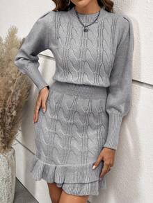 SHEIN LUNE Của phụ nữ Màu thuần Xoắn Dan Đầm Áo len - Xám - Xem 3