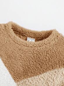 女嬰休閒拼色圓領保暖襯裡長袖連身裙 - 卡其色 - 查看 3