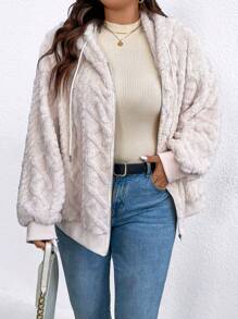 SHEIN LUNE Chaqueta De Mujer Con Capucha Y Diseño De Cremallera Y Cordón En Talla Grande - Albaricoque - Ver 5
