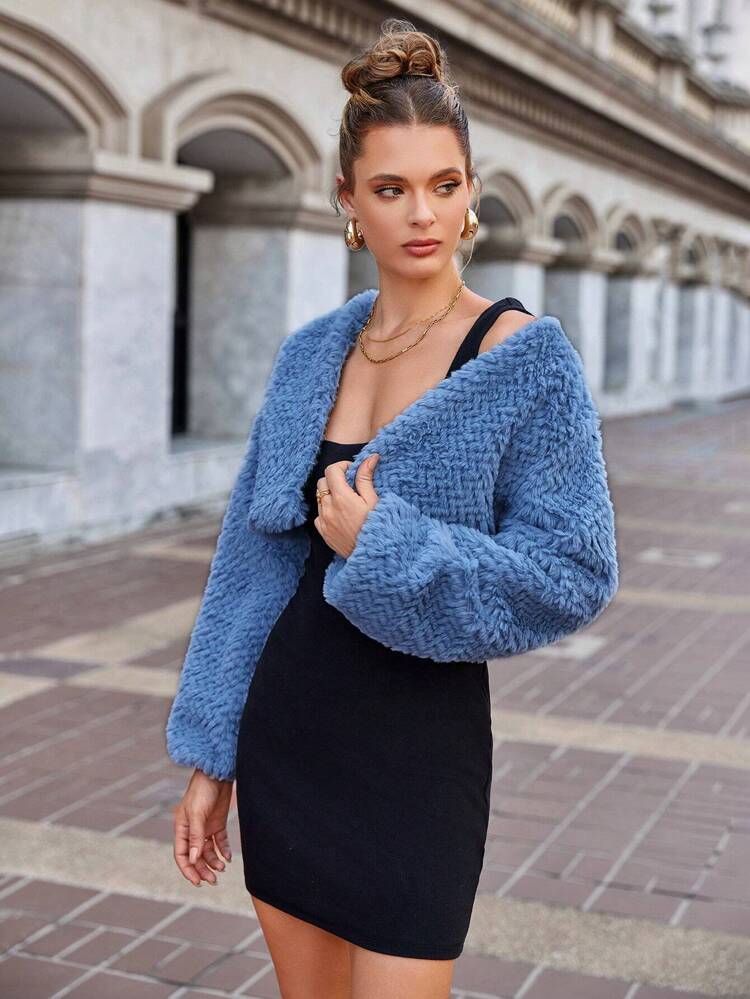 Women's Fashionable Solid Color Plush Coat