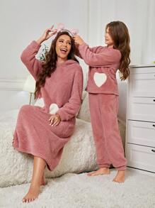 Tween Girls' Heart Pattern Home Wear Mommy And Me Matching Pajama Set (Each Set Sold Separately) - Watermelon Pink - View 4