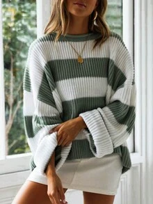 Suéter A Rayas Para Mujer - Verde militar - Ver 4