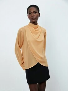 Aveloria Modichic Women's Solid Color Stand Collar Wrap-Around Shirt Fall Cloth For Women - Orange - View 5