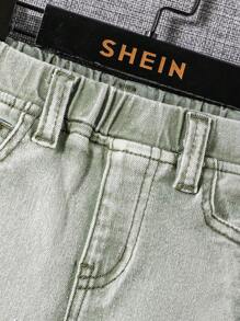 SHEIN Em bé Con trai Retro Eo đàn hồi Quần jean - màu xanh lá - Xem 5