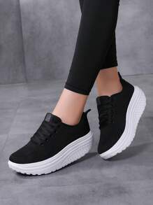 Women's Breathable Flying Woven Sneakers, Casual Lace Up Outdoor Shoes, Comfortable Low Top Shoes