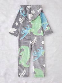 Toddler Boys' Cartoon Patterned Zippered Hooded Flannel Pajamas - Grey - View 2