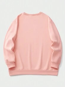 Calvaya Plus Size Animal Print Heart Pattern Fleece Sweatshirt - Pink - View 2