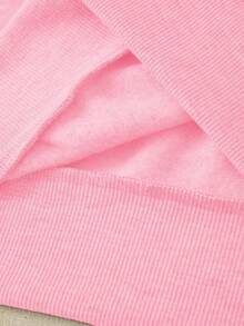 SHEIN Unity 女字母圖案金屬拼布翻領套頭衫 - 粉色 - 查看 5