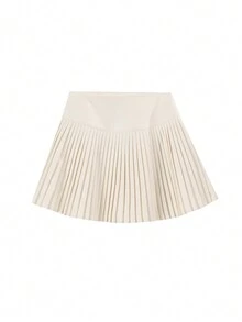 女士时尚百褶迷你裙，无弹羊毛面料，休闲A字及膝裙，适合秋冬季穿着