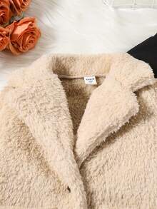 SHEIN Bé gái Lông cừu Áo khoác Teddy Với Giường đôi tiêu chuẩn Vòng cổ Và Giường đôi tiêu chuẩn Túi , Và Tay áo dài Đầm Bộ đồ - Màu be - Xem 5