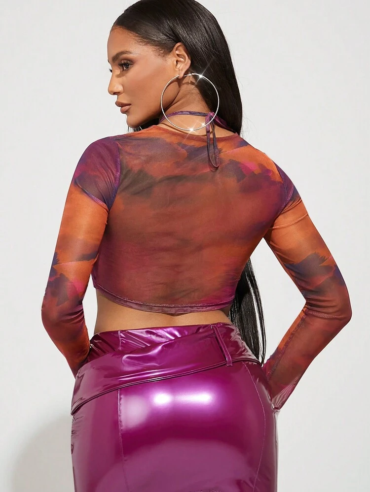 Ladies' Tie-Dye Hollow Out Asymmetrical Hem Top