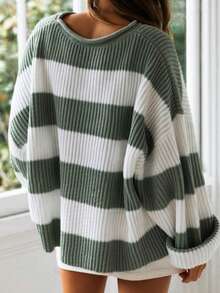 Suéter A Rayas Para Mujer - Verde militar - Ver 2