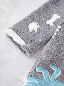 Toddler Boys' Cartoon Patterned Zippered Hooded Flannel Pajamas - Grey - View 5