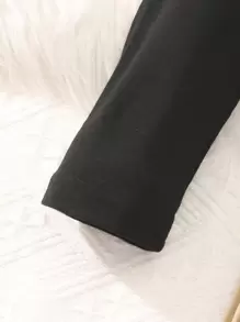 SHEIN 青少女拼色花卉圖案長袖連衣裙 - 黑色 - 查看 6