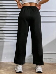 SHEIN Unity Quần nỉ lót nhiệt dành cho nữ có thiết kế in chữ - màu đen - Xem 2