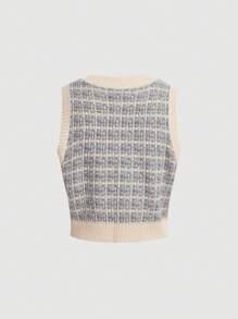 SHEIN MOD Của phụ nữ Kẻ sọc Viền tương phản Áo len vest - Xám - Xem 2